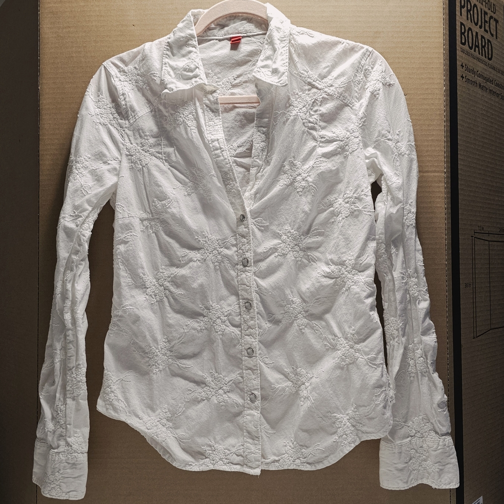 Esprit White Embroidered Button Down Shirt for Women